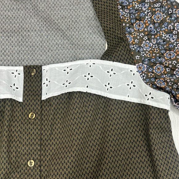 Halston Heritage Green Buttoned Front Blouse with floral puff sleeves NEW - Picture 4 of 9